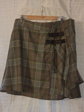 torrid Olive Plaid Wrap Skirt with Buckle Straps